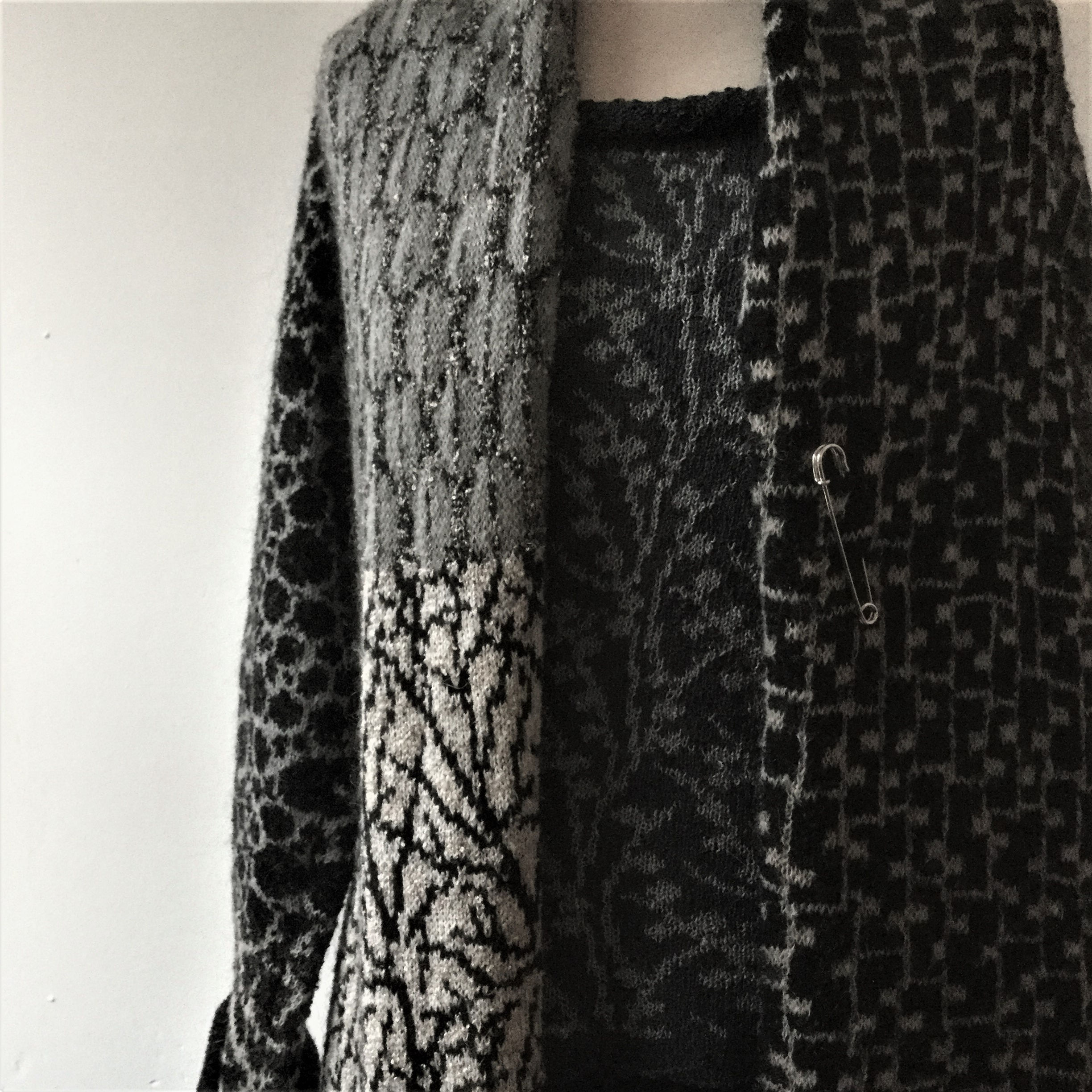Knitted mohair coat - Black, Charcoal & Cream