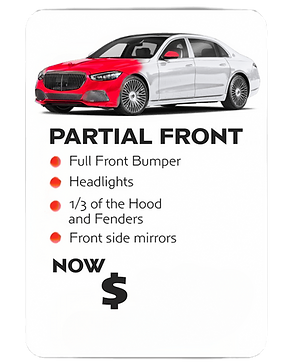 Partial front PPF covering hood, fenders, and mirrors for high-impact zones