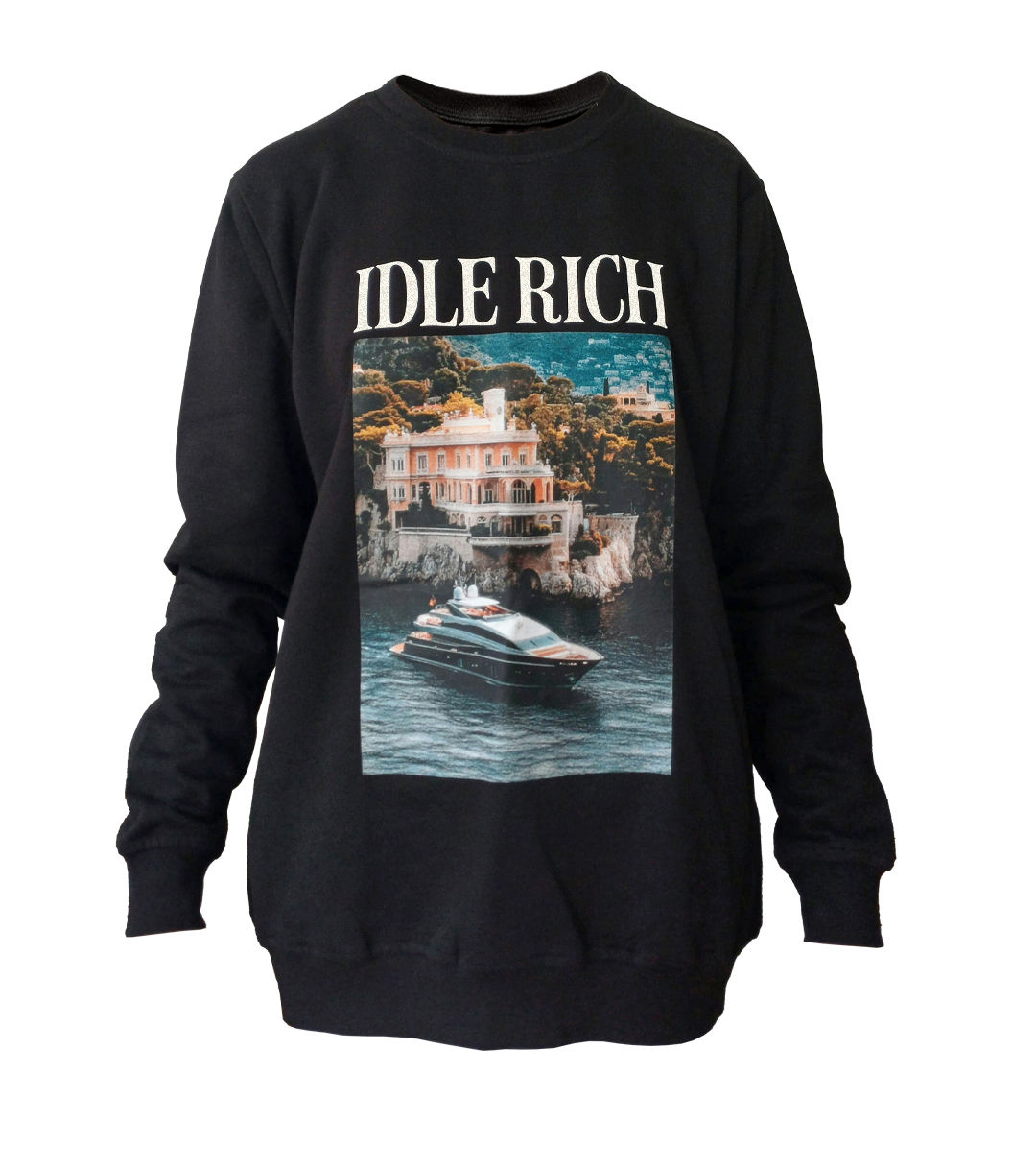Unisex Graphic Sweater - Idle Rich Black