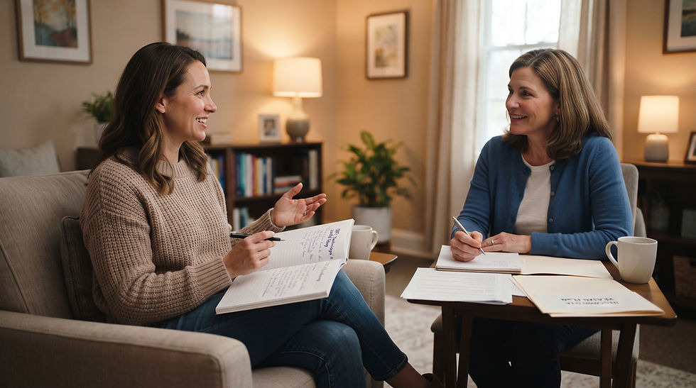 Adult discussing insomnia treatment with a clinician in a calm setting.