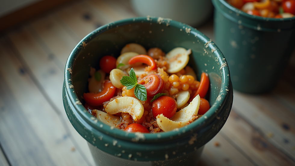 High angle view of a kitchen waste bin filled with food scraps