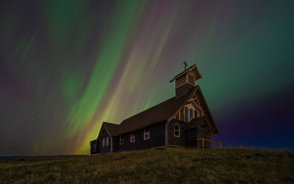 Northern Lights; Ringling, Montana; Church;