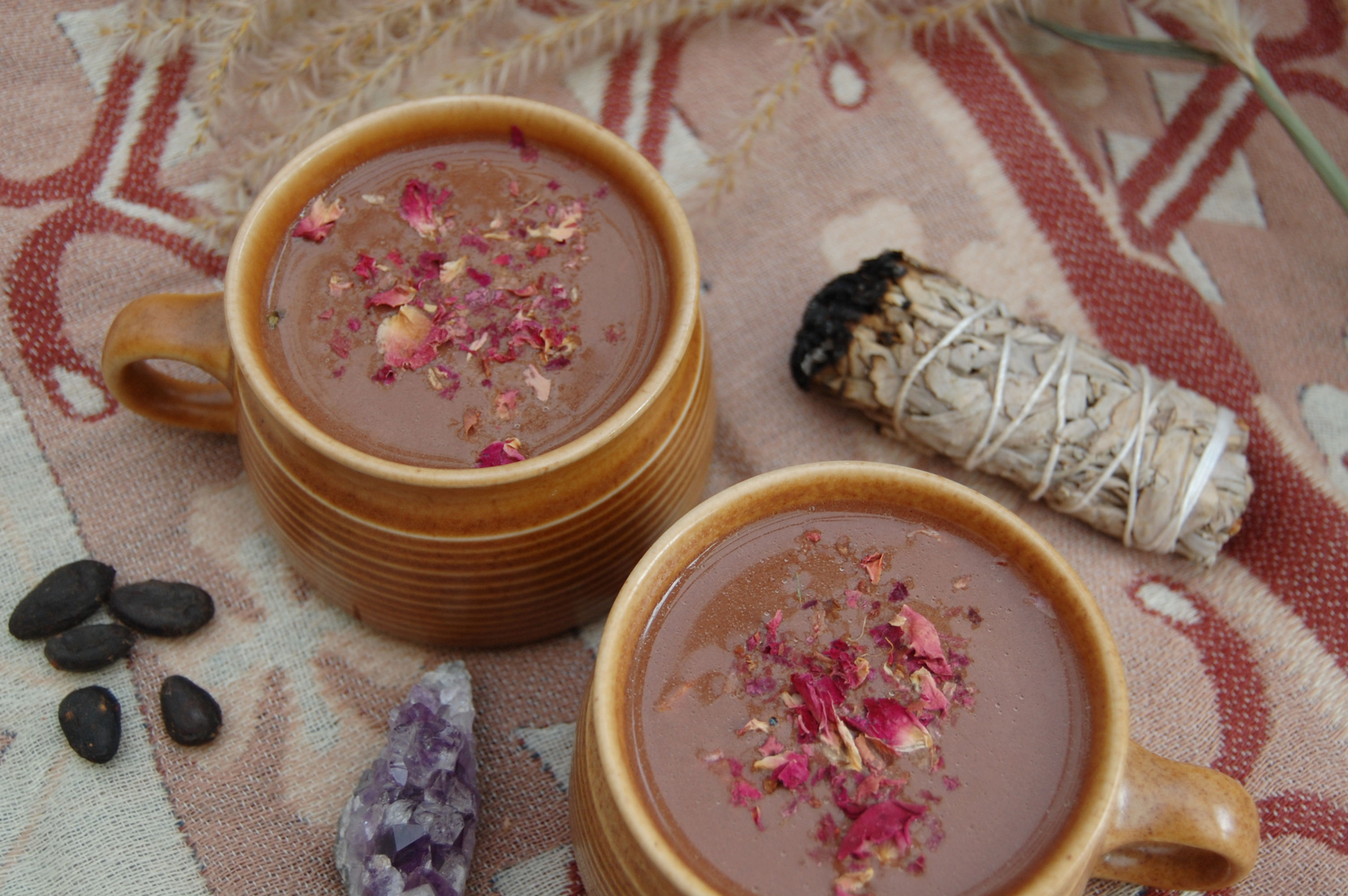 Warming Heart Opening Cacao ceremonial grade Cacao with rose and sage