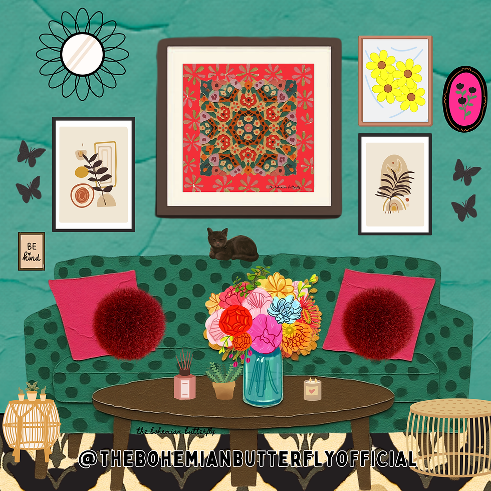 Thumbnail: Leopard Print & Floral Kaleidoscope Art Print in Red