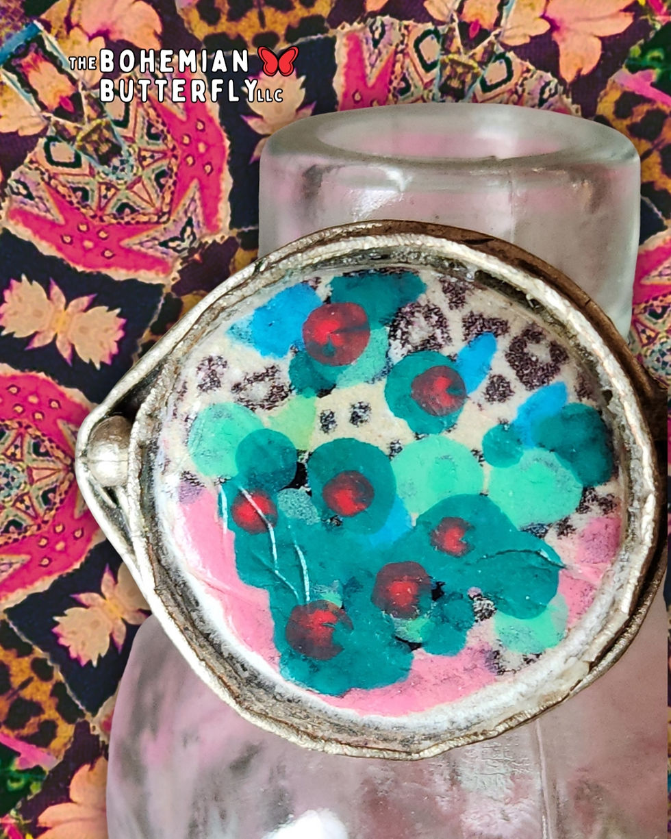 Thumbnail: Bohemian Desert Leopard Print and Cactus Adjustable Silver Ring