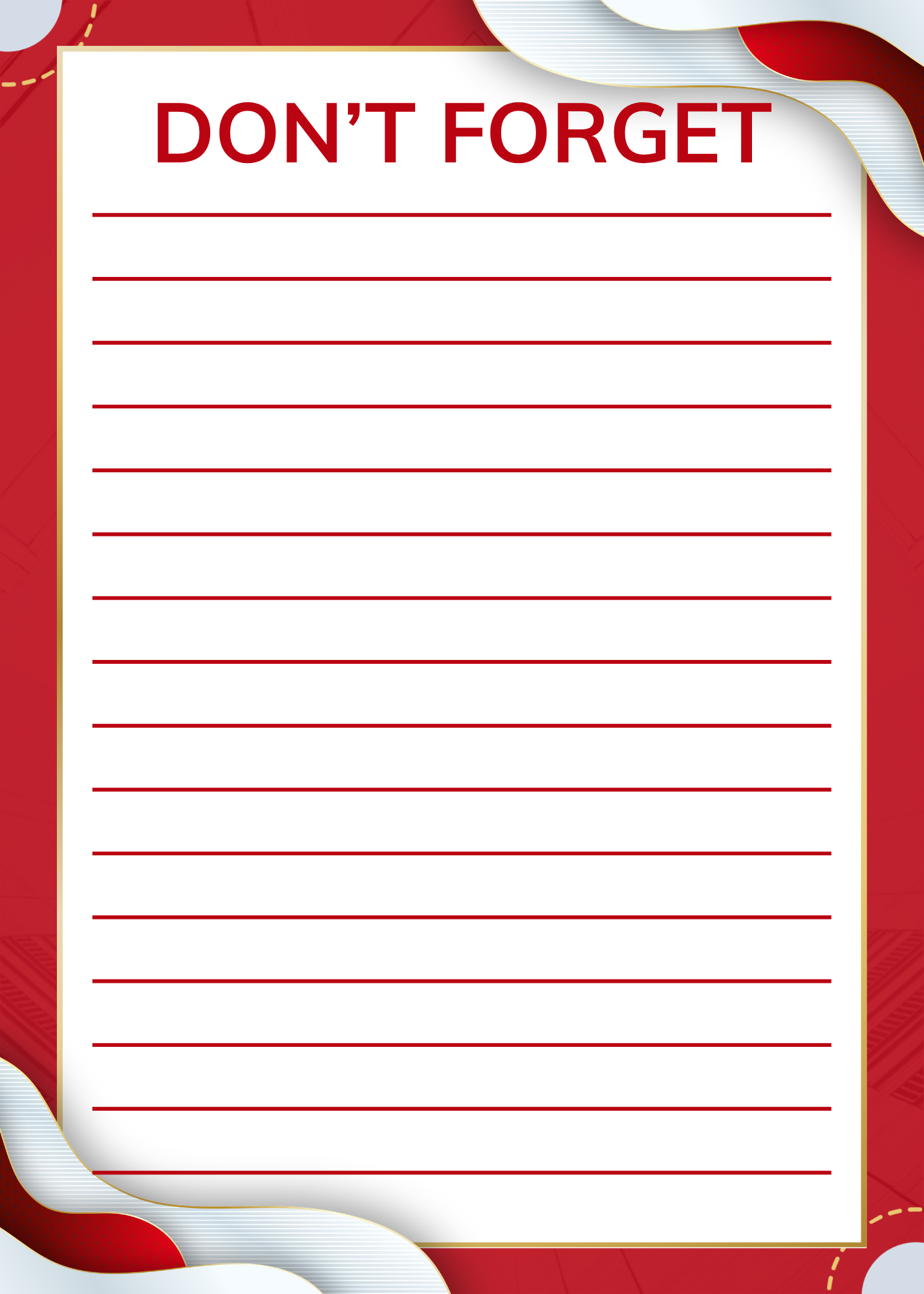Don't Forget - White/Red/Elegant - 5x7 Notepad - Customizeable