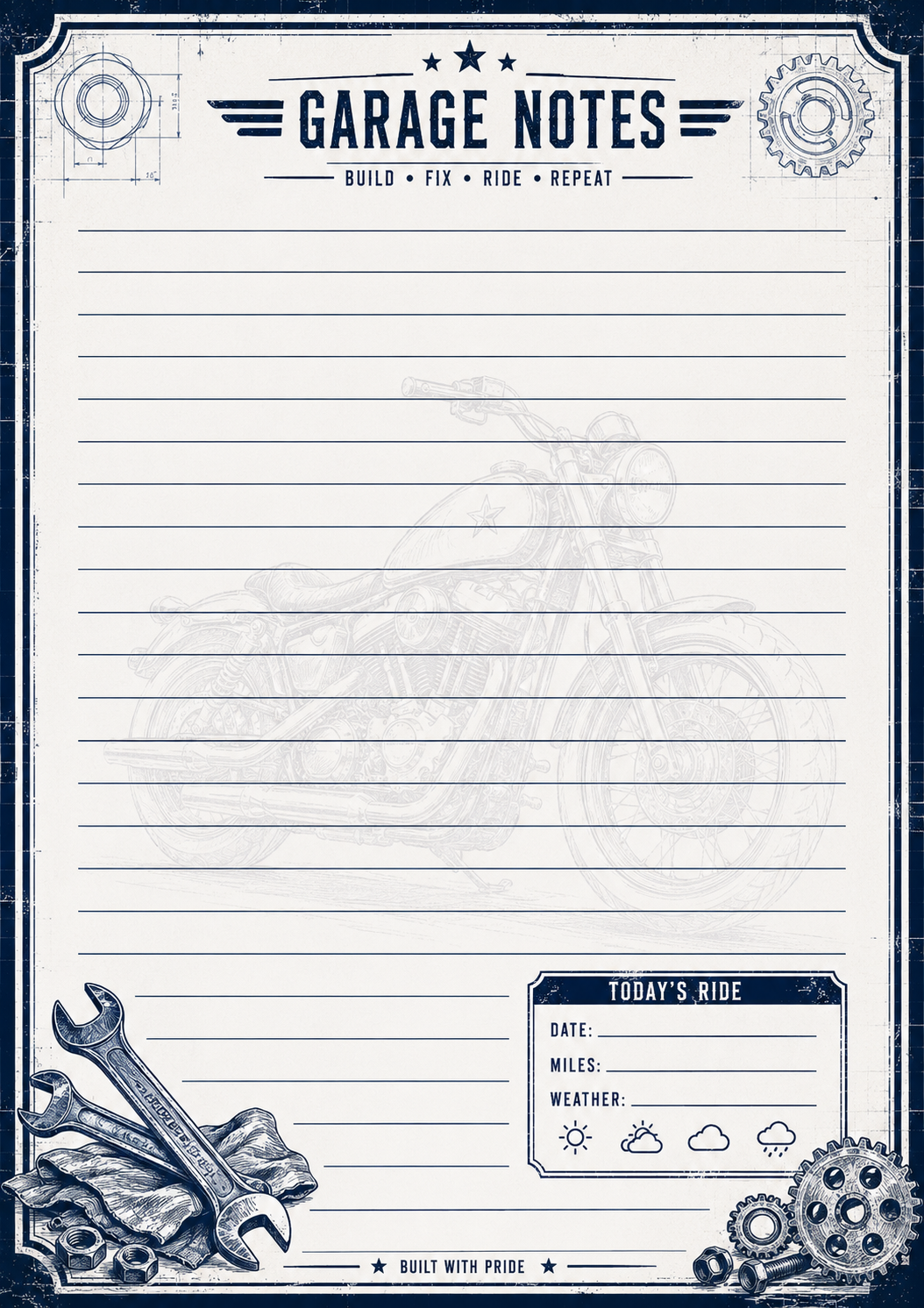 Garage Notes - 5x7 Notepad - Customizeable