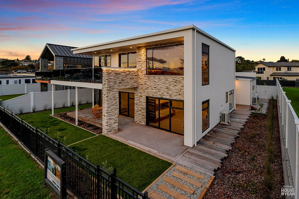 Side profile of Landmark Home Taupo with plastered exterior walls
