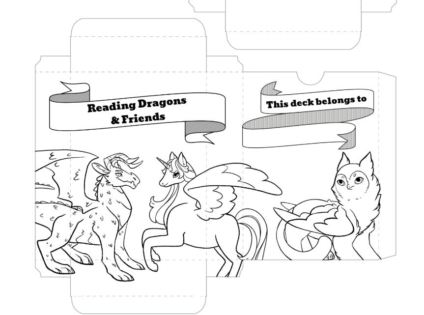 Printable deck box featuring a dragon, unicorn, and griffin