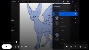 Arte lineal de una esfinge abierto en Procreate