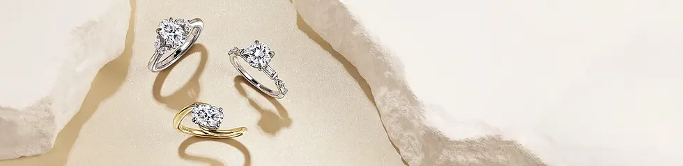 Three diamond rings on display; Jewels by the Sea.