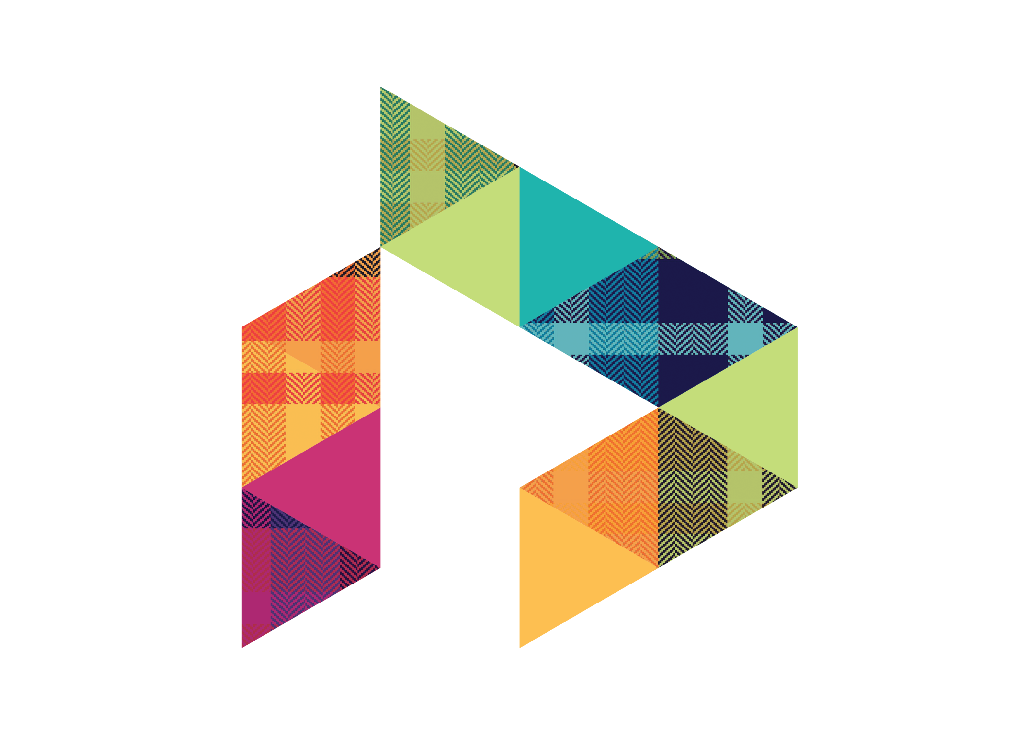 Abstract colorful logo of the letter A, with various plaid patterns.