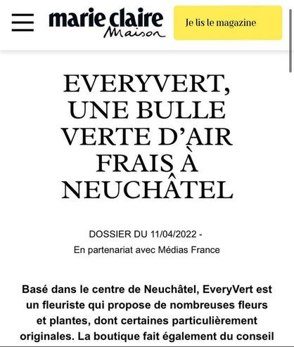 Article Marie Claire Maison: EveryVert, bulle verte d'air frais à Neuchâtel