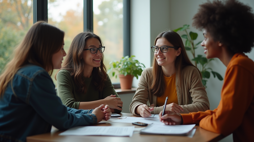 Eye-level view of a diverse group of students engaged in a discussion
