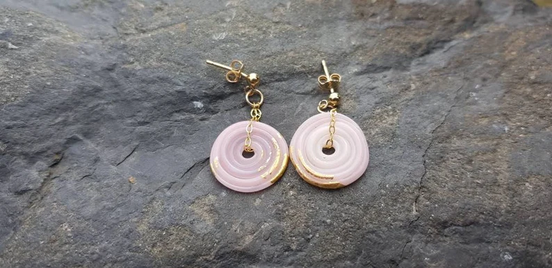 Thumbnail: Pink and Gold Murano Glass Drop Earrings