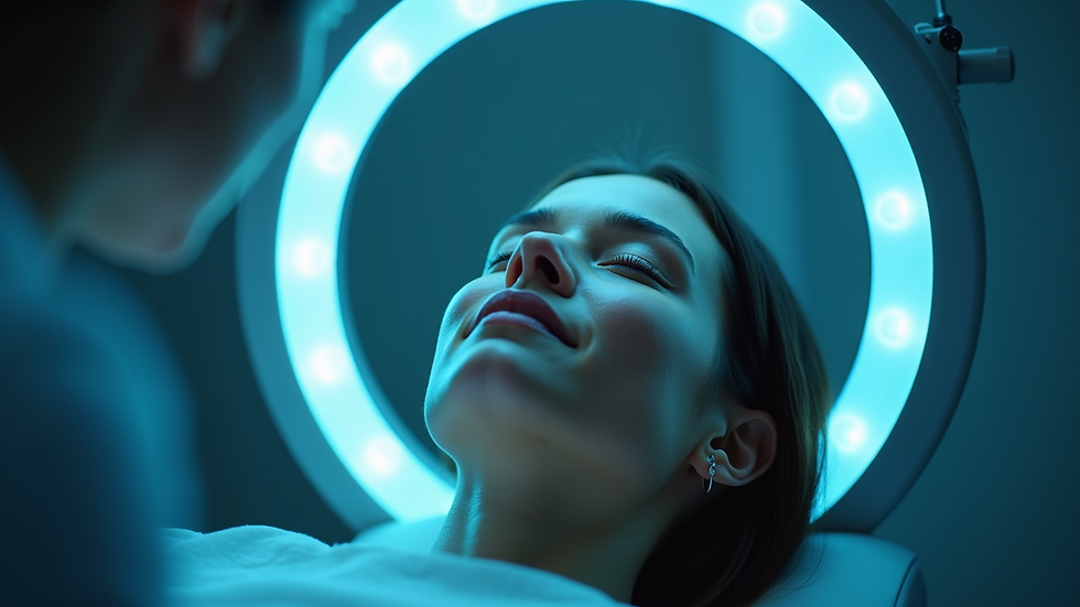 Eye-level view of a patient undergoing LED light therapy