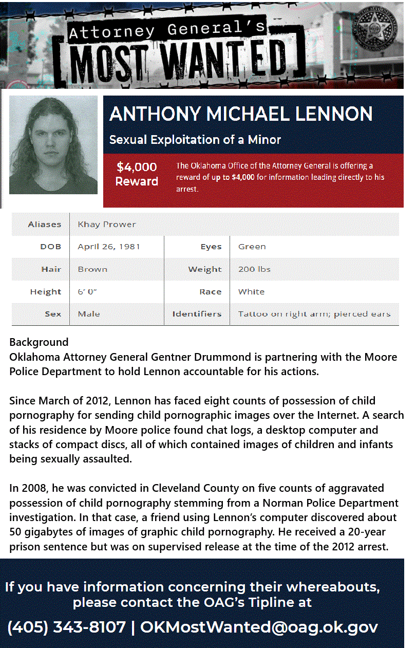 Latest addition to Oklahoma AG's Top Ten Most Wanted list has been on ...