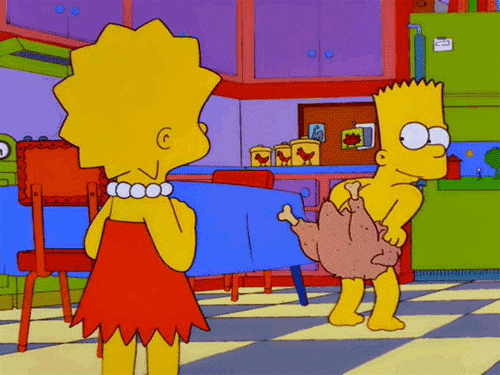 simpsons, bart, lisa, thanksgiving, turkey, naked, butt, gif, cartoon