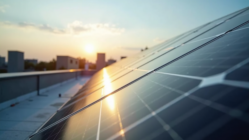 Close-up view of solar panels capturing sunlight on a commercial rooftop