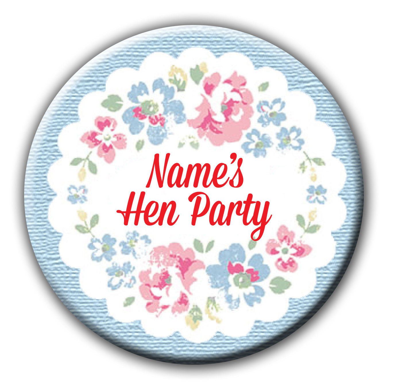 Cath Blue Floral Hen or Birthday Name Badge or Teacher Thank You Mirror Gift