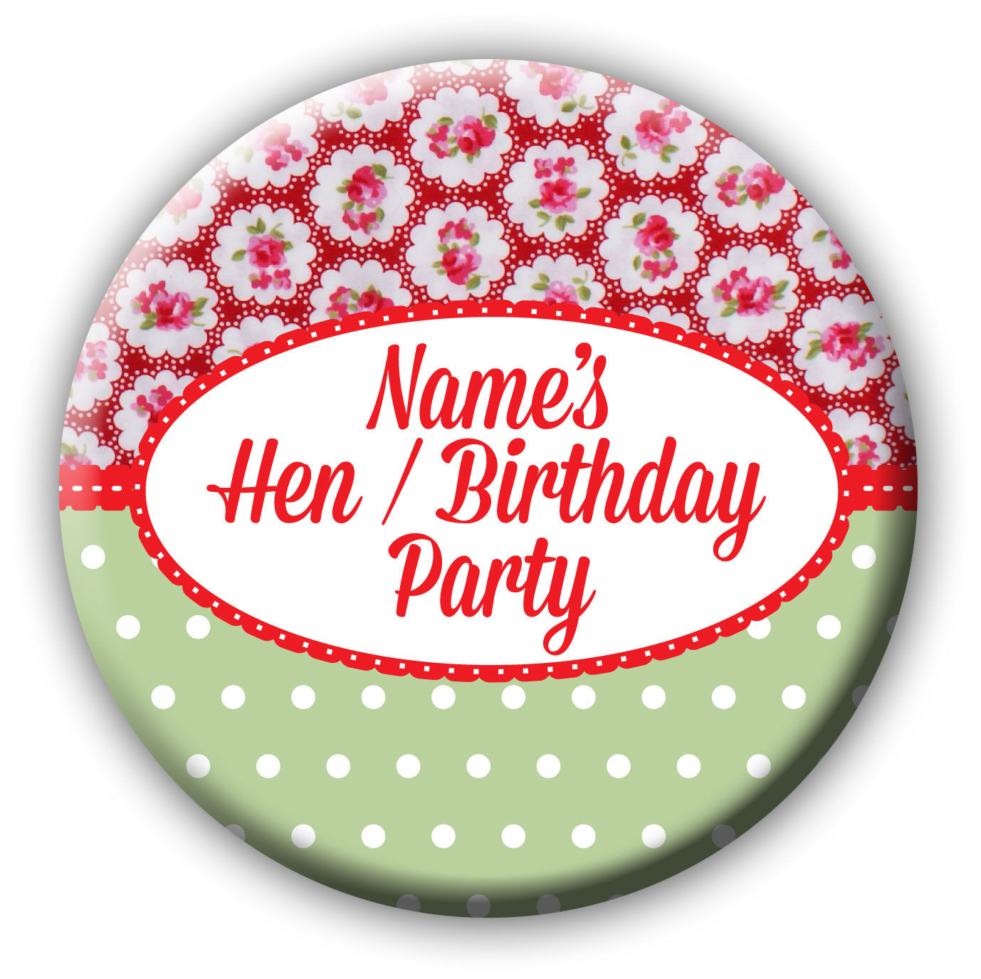 Cath Sage Green Floral and Dot Hen or Birthday Name Badge or Teacher Thank You M