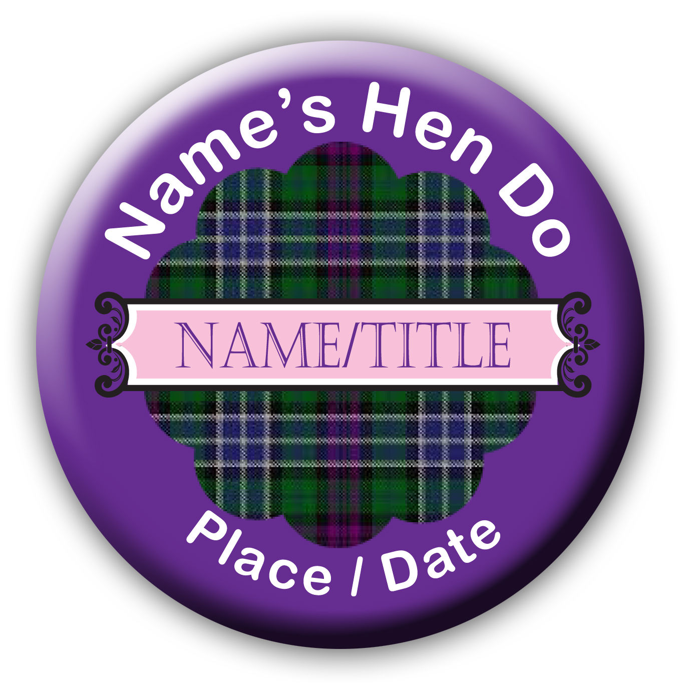 Tartan Flower Purple Hen or Birthday Name, Date, Place, Titles
