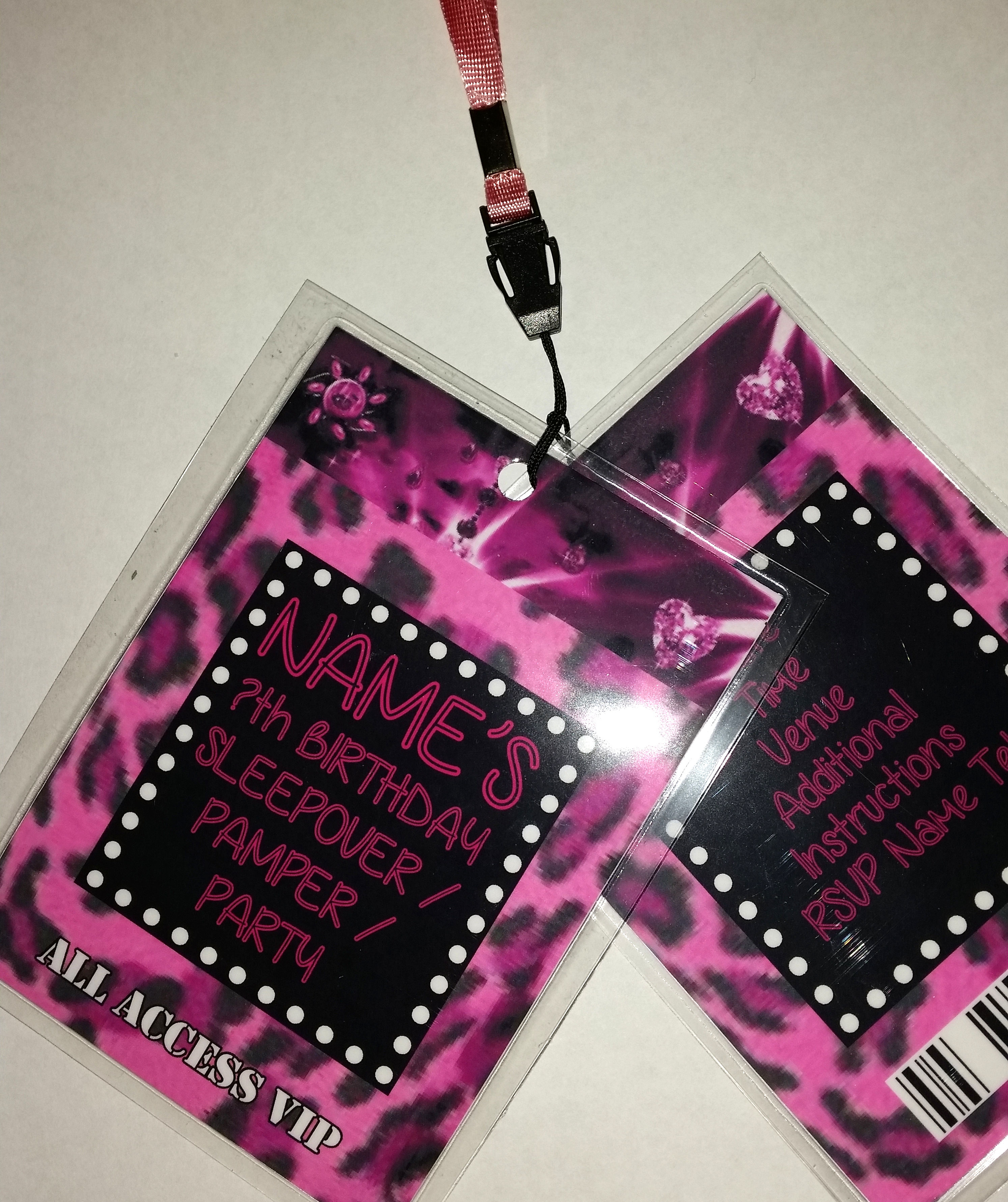 Pink Cheetah / Leopard Hen or Birthday Party Invite VIP Pass