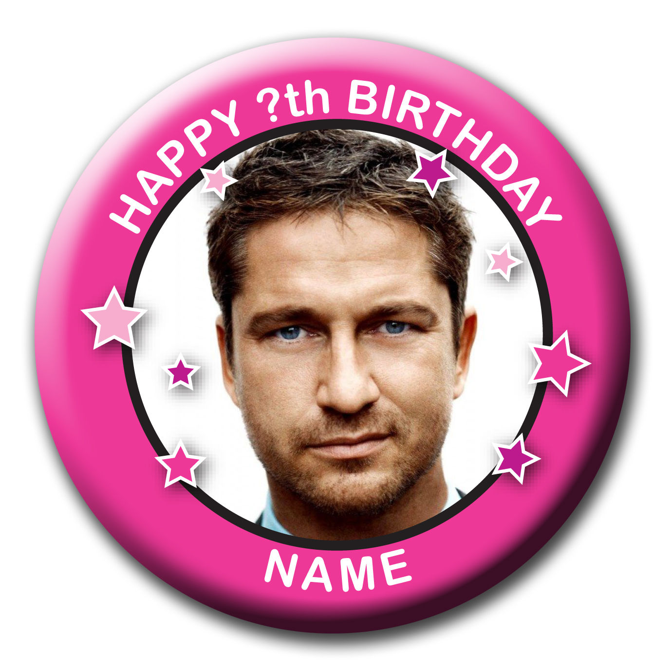 Gerard Butler (white background) birthday badges and gifts
