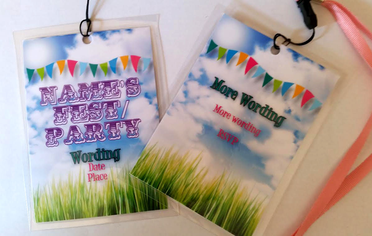 Festival Grass & Bunting Birthday or Hen Party VIP Invite with Neck Strap