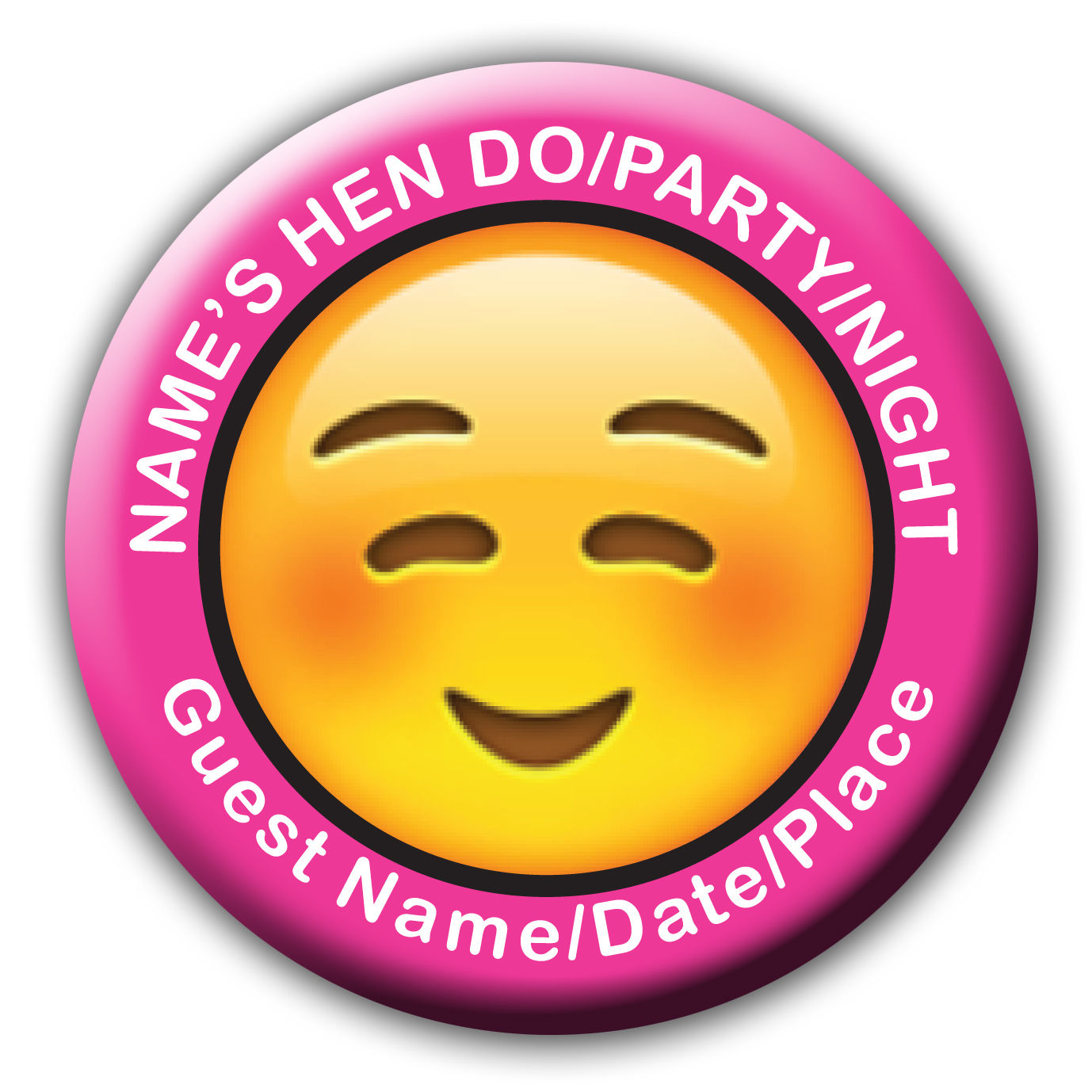 Blush - Hen or Birthday Emoji badges and gifts