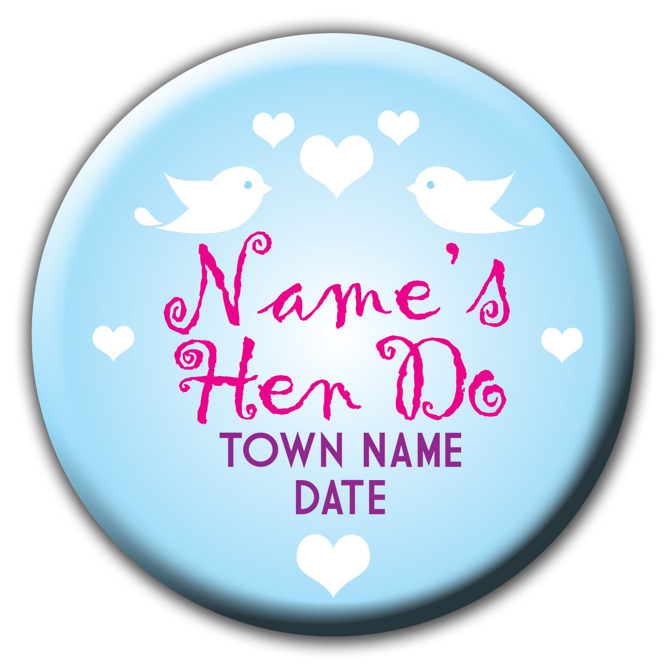 Blue Love Birds Vintage Heart Style Hen or Birthday Name, Date, Place, Ti
