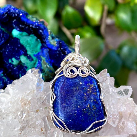 argentium silver wire wrapped lapis lazuli pendant, by Beth Polo, Wearing the World
