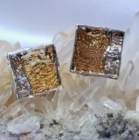 Cufflinks. cuttlebone casting with 24 Karat Keum boo component by Sigrun Simons-Rank