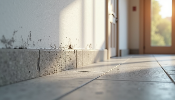 Eye-level view of a basement wall with waterproofing sealant applied