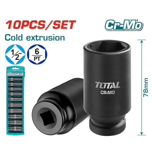 JUEGOS 10 CUBOS DE IMPACTO LARGOS ESP 1/2" 10-24MM CR-MO