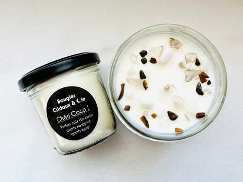 CHERI COCO ! Parfum noix de coco, quartz fumé et quartz neige | Bougie
