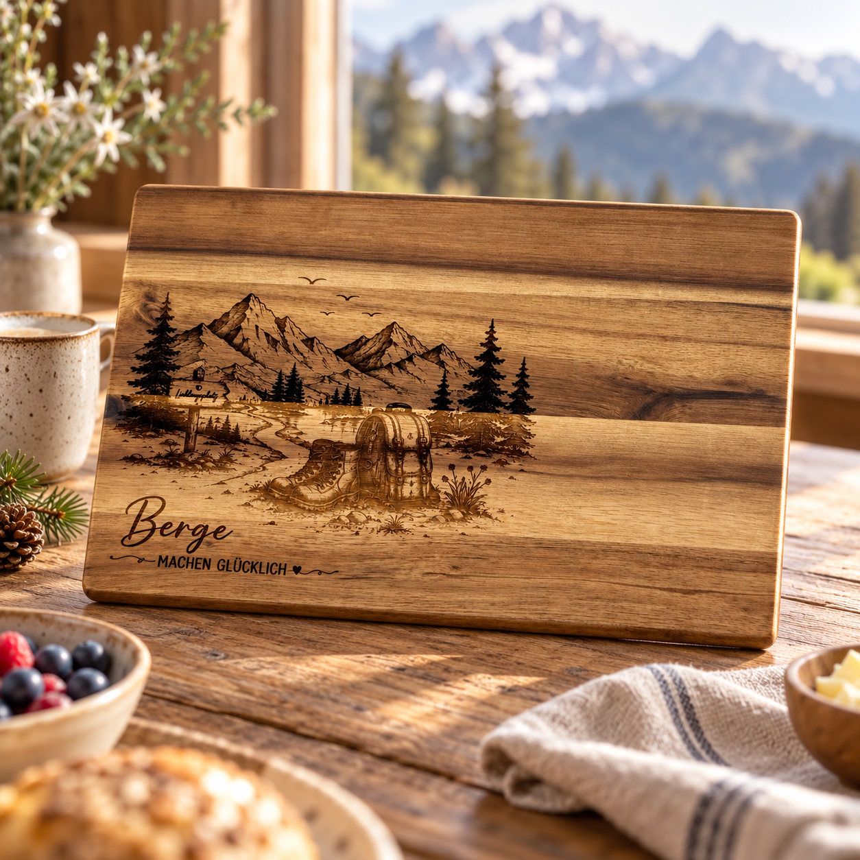Frühstücksbrettchen „Berge machen glücklich“