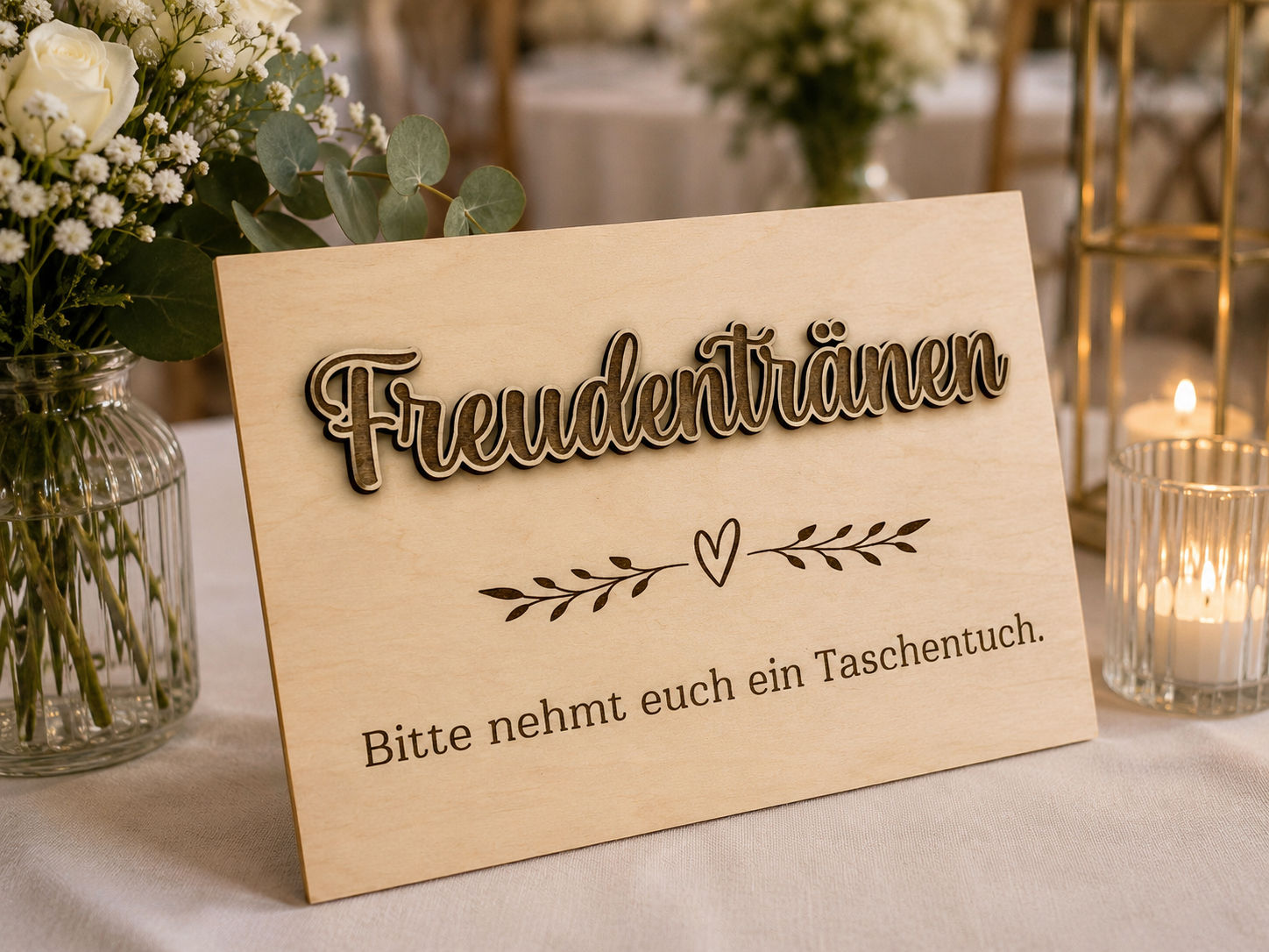 Hochzeitsschild „Freudentränen“ aus Holz | A4 oder A3 | Dekoschild für Taschentü