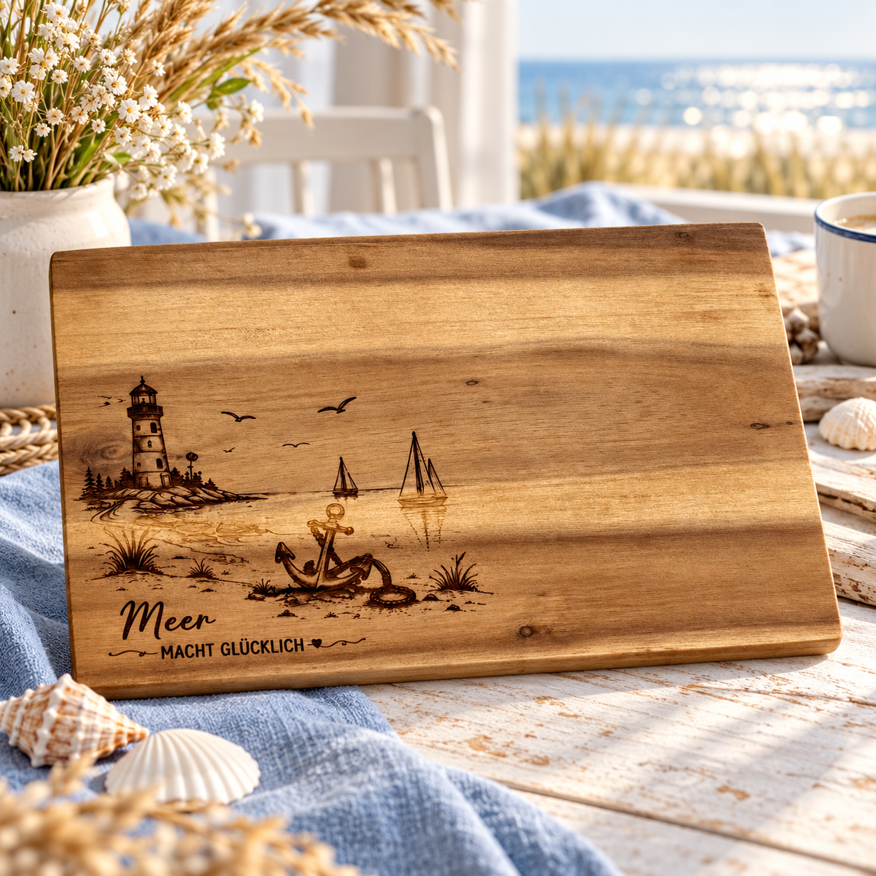 Frühstücksbrettchen „Meer macht glücklich“