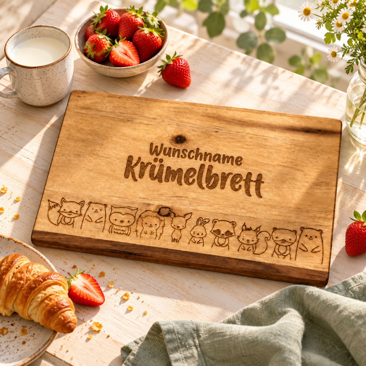 Frühstücksbrettchen mit Wunschnamen – Waldtiere