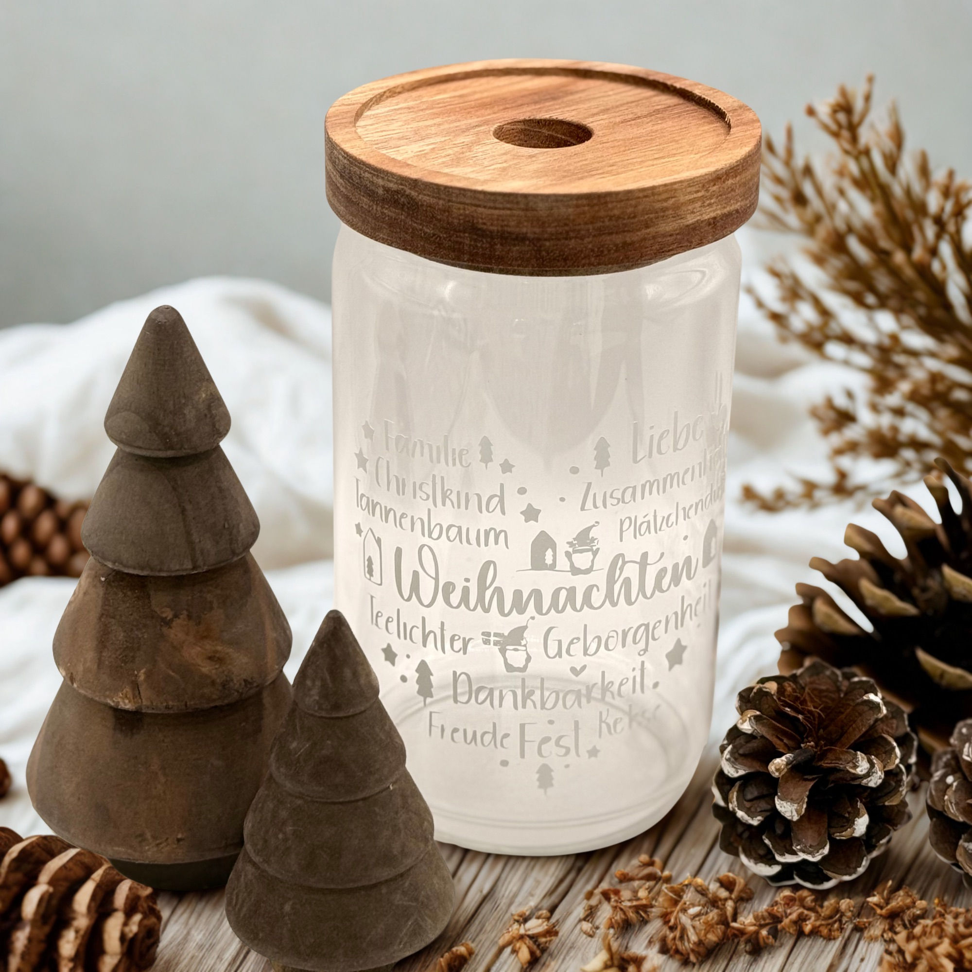 Vorratsglas m. Holzdeckel groß - „Weihnachten“
