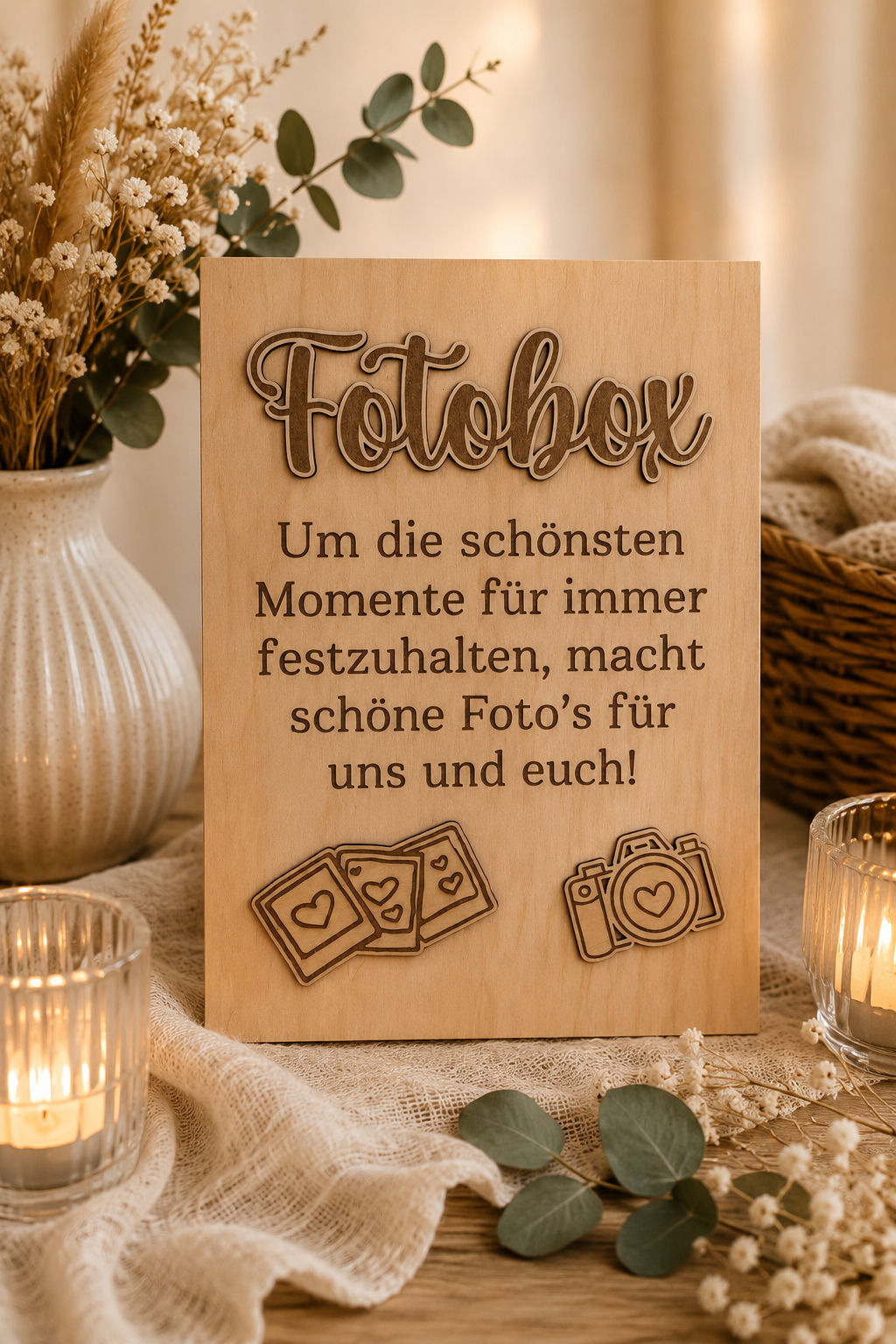 Hochzeitsschild „Fotobox“ aus Holz | A4 oder A3 | personalisierbar