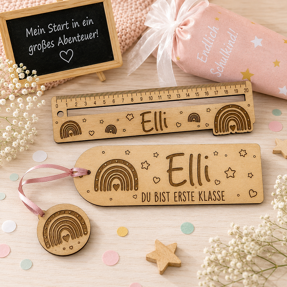 Miniaturbild: Personalisiertes Set zur Einschulung – Lesezeichen & Lineal mit Lesehilfe
