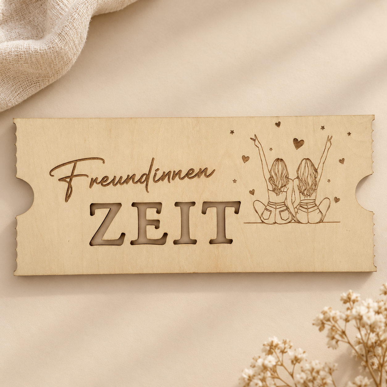 Holzticket „Freundinnen-Zeit“ – gemeinsame Zeit verschenken