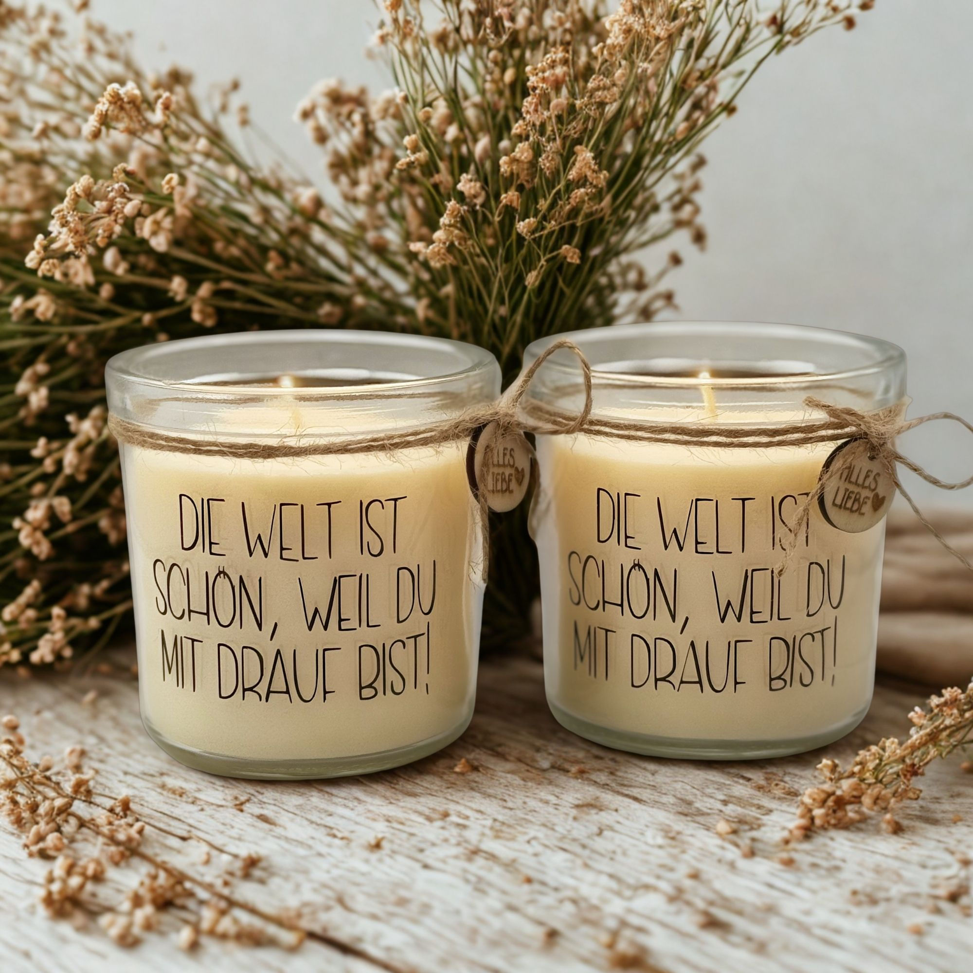 Kerze „Die Welt ist schön, weil du mit drauf bist!“