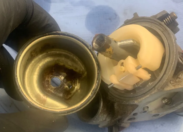 Typical water/ethanol damage to a carburettor.