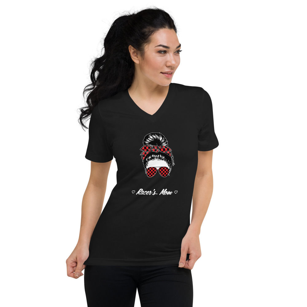 Racer's Mom V-Neck T-shirt (unisex sizing)
