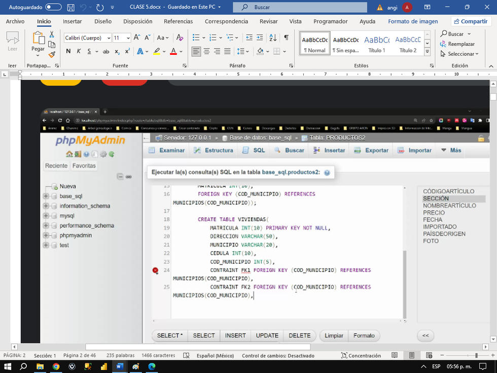 phpmyadmin con SQL