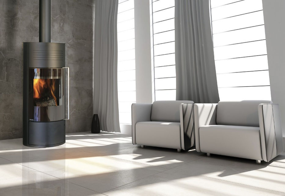 Poêle à bois double combustion, thermo béton blanc, disponible en exposition dans notre showroom Flamme Concept dans le Vaucluse ( 84 ) installation possible sur Saint Remy de Provence ( 13 ), Gordes, Cavaillon, Bedoin