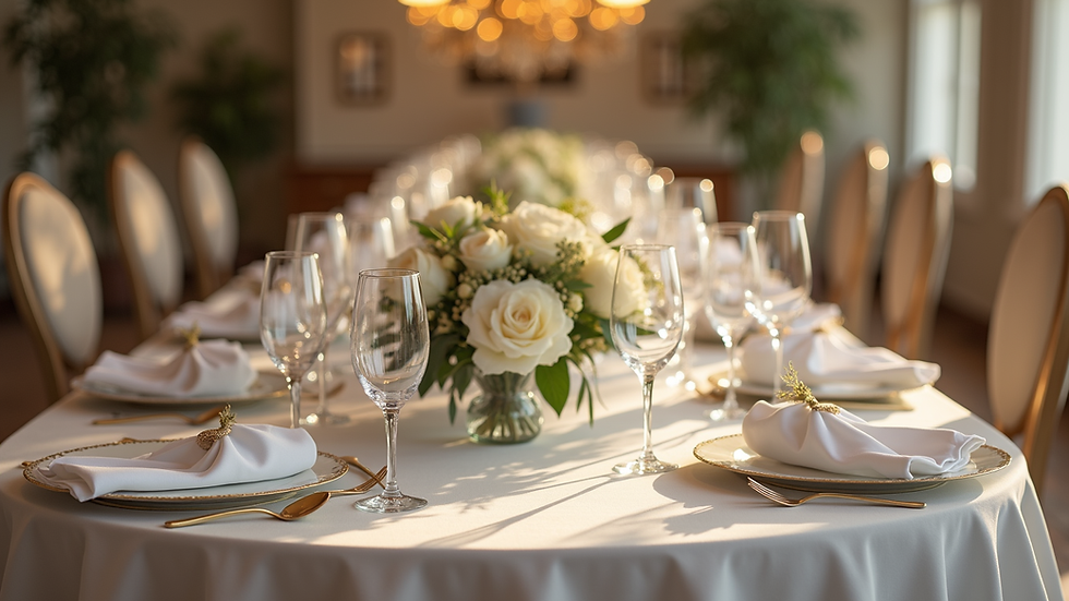 Close-up view of a beautifully arranged wedding table setting